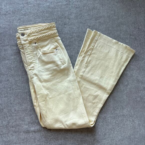 Veronica Beard Butter Yellow Braided Kick Flare Jeans - Picture 2 of 8